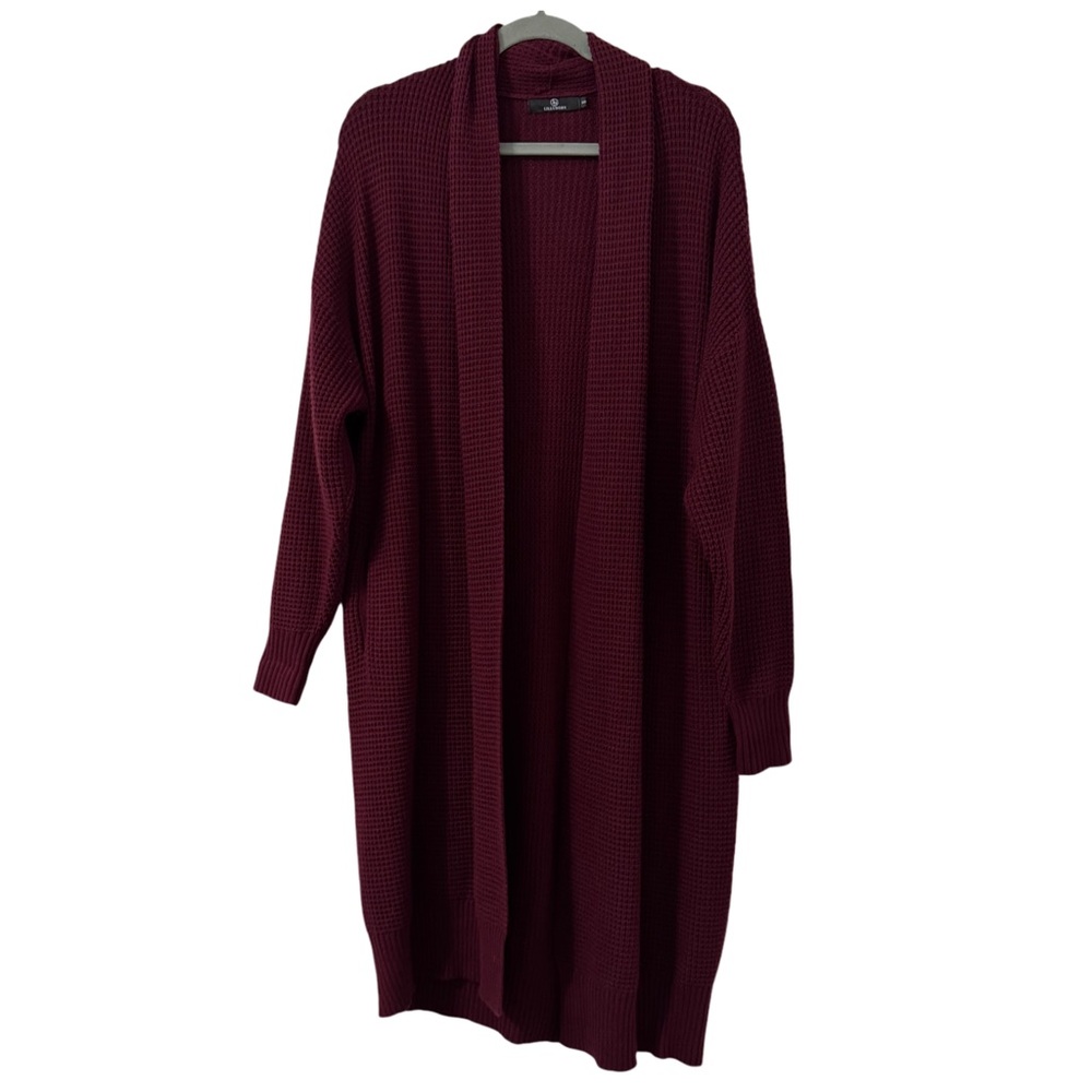 LILLUSORY Womens Long‎ Oversized Cardigan Sweater Small Burgundy Slouchy Chunky